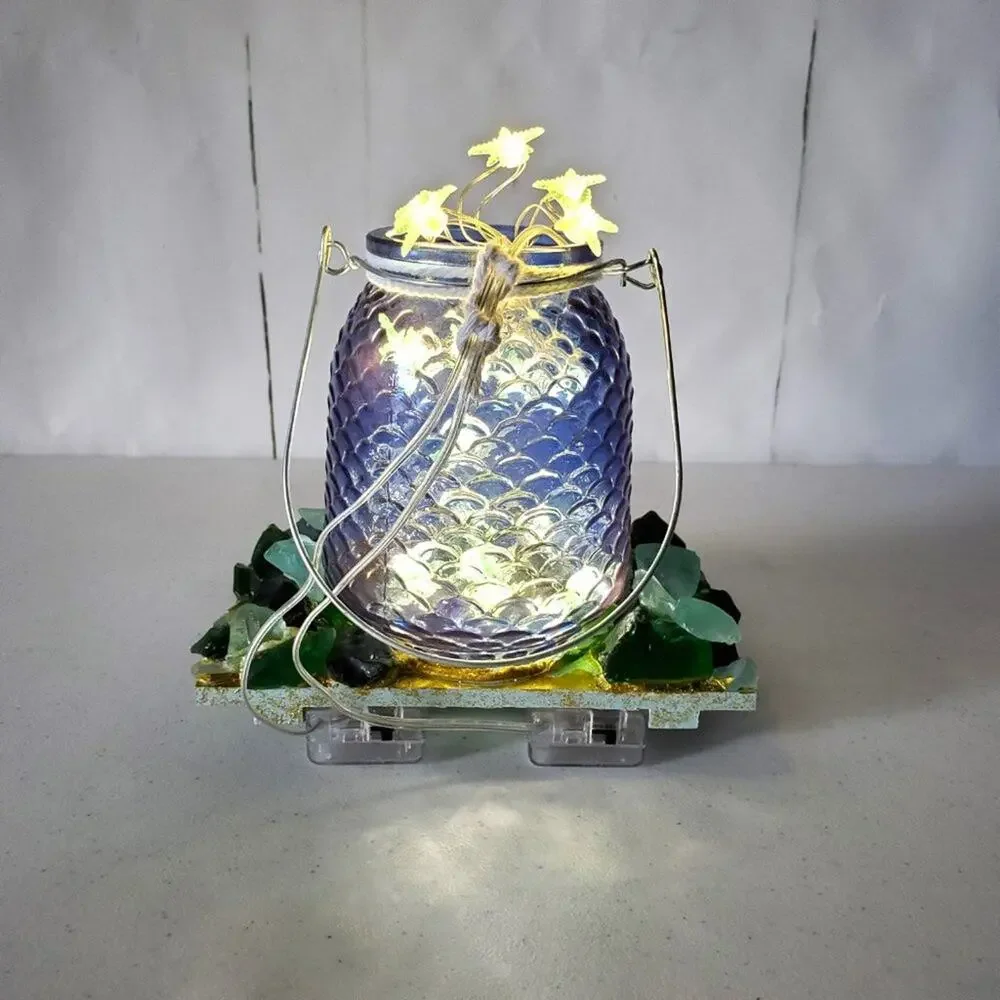Unbranded Artisan Nautical Starfish Sea Glass Textured Decorative Night Light